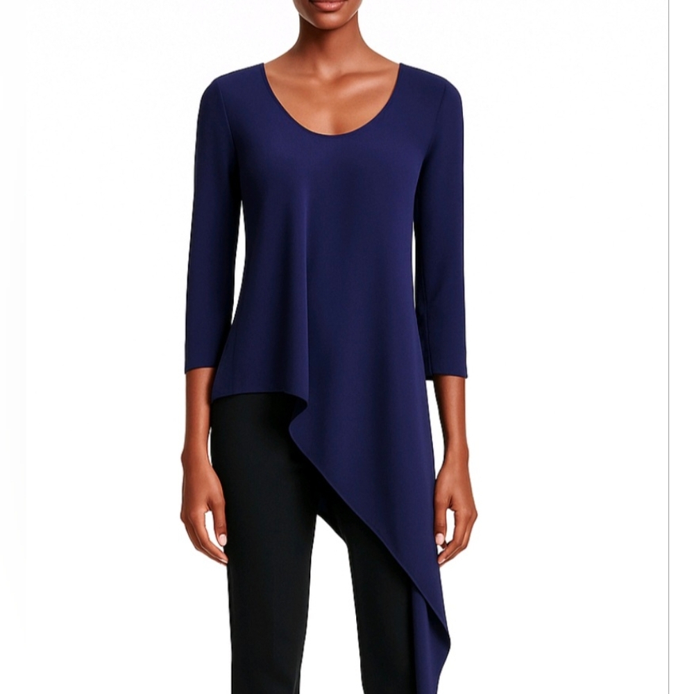 Balenciaga Blouse Blue Asymmetrical Hem Long Sleeve Pullover Size EU 36 - Picture 1 of 12